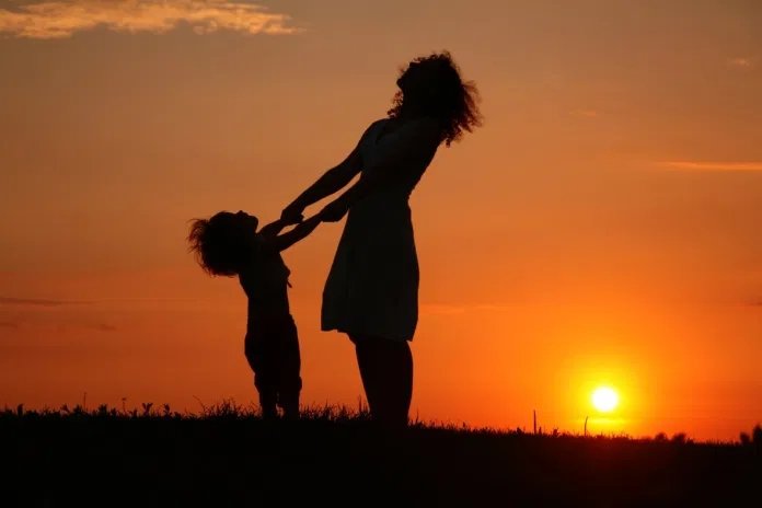 mother and child sunset
